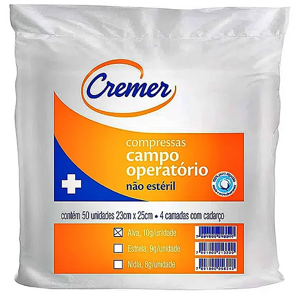 Campo Operatorio Alva 10g 23 X 25cm Com 50 Unidades Não Estéril - Cremer