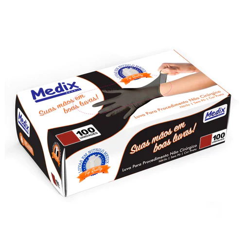 Luva Nitrilica Sem Pó M Preta - Medix
