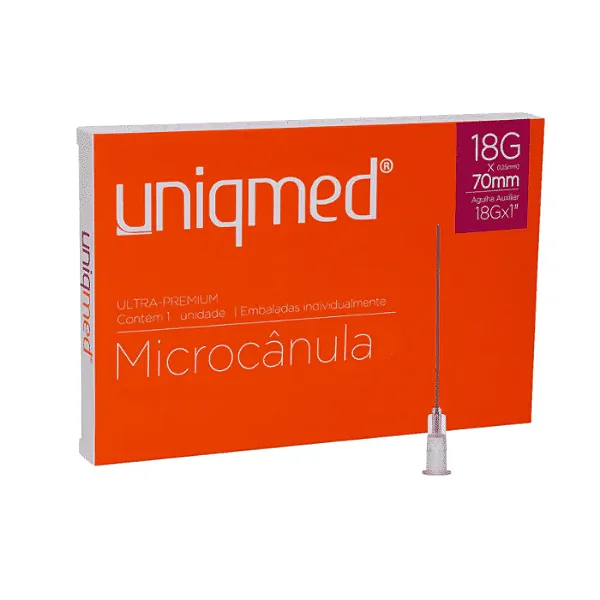 Microcanula 18g X 70mm Com Agulha Auxiliar 12 Unidades - Uniqmed
