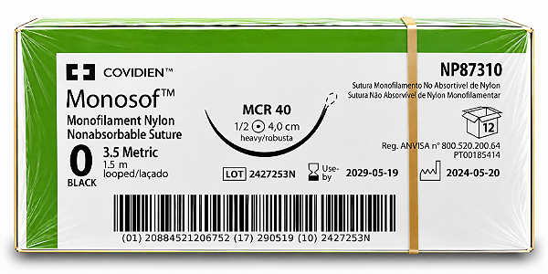 Fio Monosof Preto 0 1.5m 1/2 4,0cm Cil. Rob. Cx12 Np87310 - Covidien