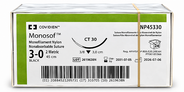 Fio Monosof Preto 3-0 45cm 3/8 3,0cm Triangular Cx24 Np45330 - Covidien