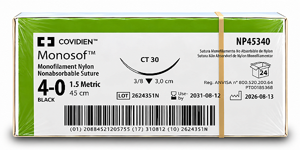 Fio Monosof Preto 4-0 45cm 3/8 3,0cm Triangular Cx24 Np45340 - Covidien