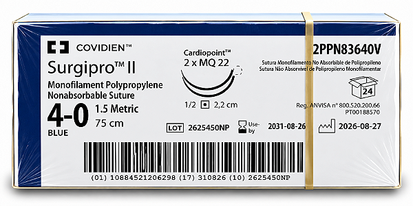 Fio Surgipro Ii 4-0 75cm 1/2 2,2cm Cilindrica Qd. Cx24 2ppn83640v - Covidien