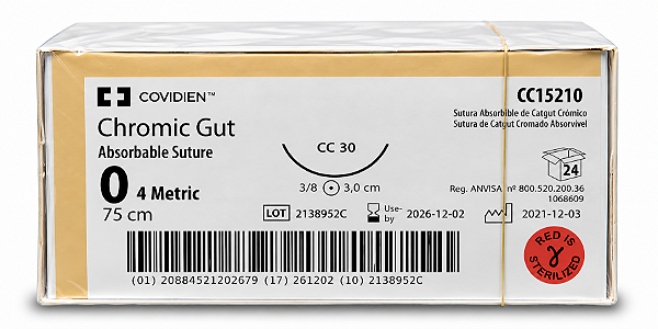 Fio Chromic Gut 0 75cm 3,0cm 3/8 Circulo Cx24 Cc15210 - Covidien