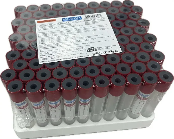 Tubo Para Coleta Sangue Tp 10ml Vermelho Vácuo 100 Unidades - Vacuplast