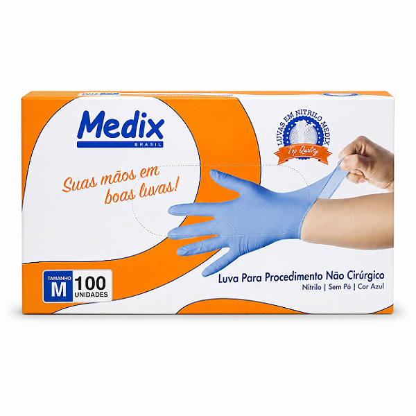 Luva Nitrilica Sem Pó Azul P 100 Unidades - Medix