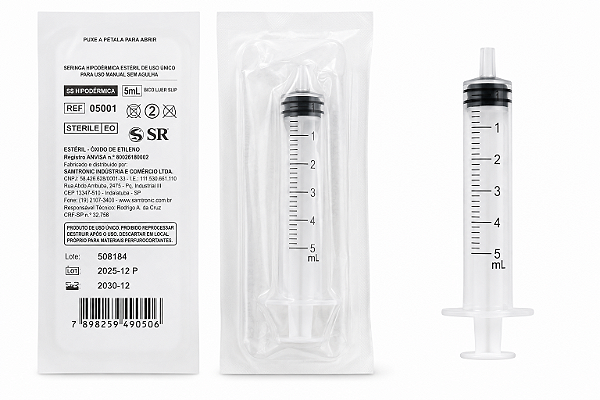 Seringa Descartável Sem Agulha 05ml Luer Lock - Sr