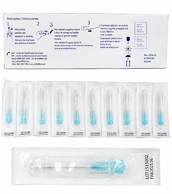 Agulha Descartável Hipodérmica 23g 25x0,6 Com 100 Unidades Bd