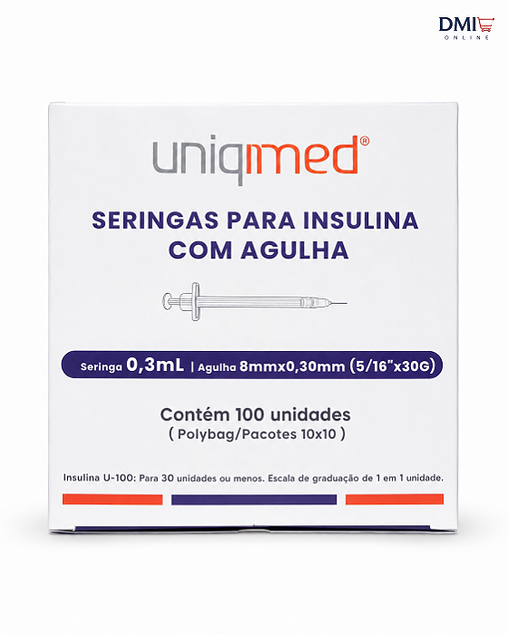 Seringa Insulina 0,3ml 8mm X 0,30mm 30g 10 Unidades - Uniqmed