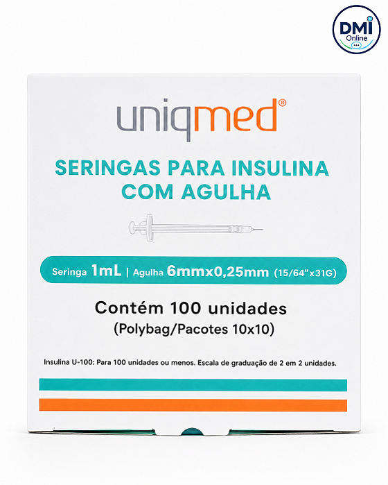 Seringa Insulina 1ml 6mm X 0,25mm 31g 10 Unidades - Uniqmed