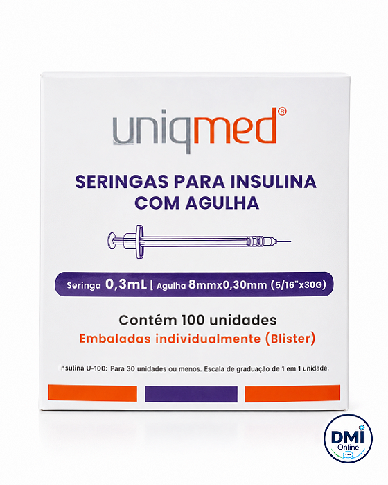 Seringa Insulina 0,3ml 8mm X 0,30mm 30g 1 Unidade - Uniqmed