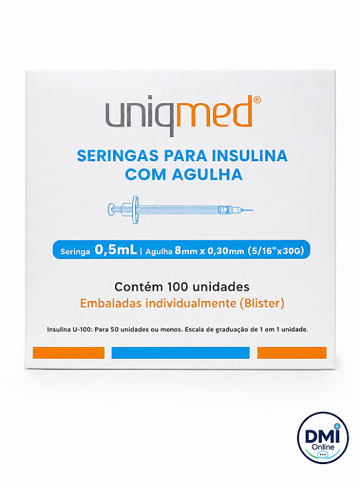 Seringa Insulina 0,5ml 8mm X 0,30mm 30g - Uniqmed