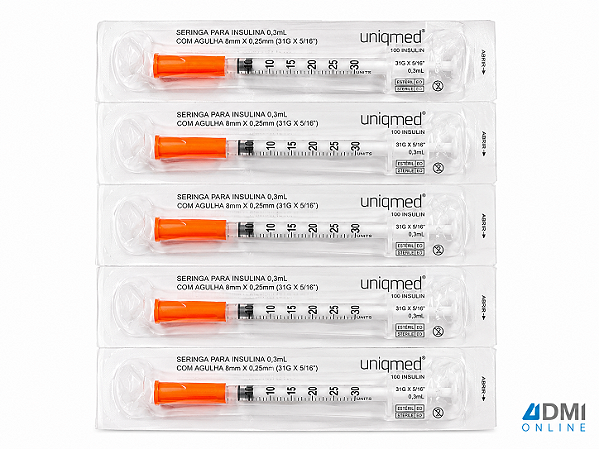 Seringa Insulina 0,3ml 5mm X 0,23mm 32g - Uniqmed