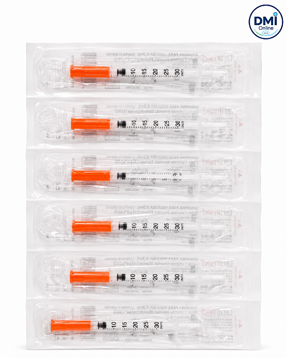 Seringa Insulina 0,3ml 6mm X 0,25mm 31g - Uniqmed