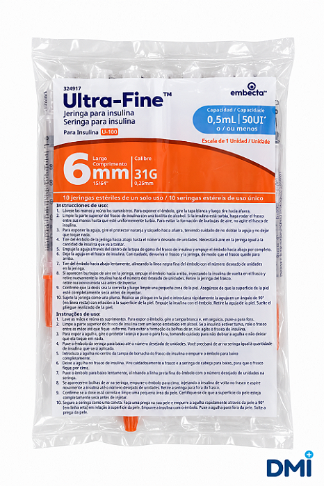 Seringa Ultra-Fine 0,5 mL 50 UI Agulha 6 mm 31G C/10 - EMBECTA
