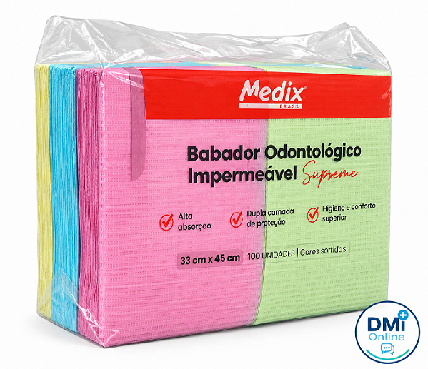 Babador Odontológico Impermeável 33 x 45 cm Medix Supreme C/100 - MEDIX
