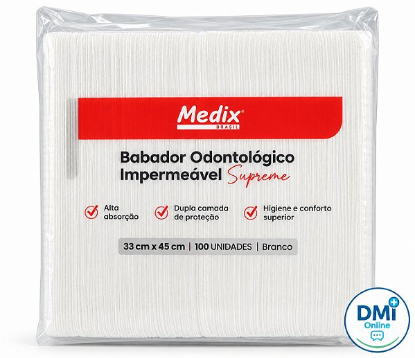 Babador Odontológico Impermeável Branco 33 x 45 cm Medix Supreme C/100 - MEDIX