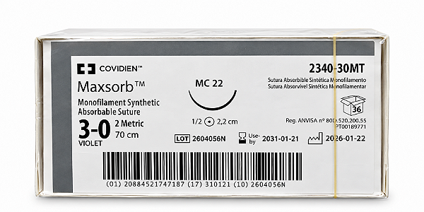 Maxsorb Violeta 3-0 70cm Agulha MC22 Ref. 234030MT Cx/36 - COVIDIEN
