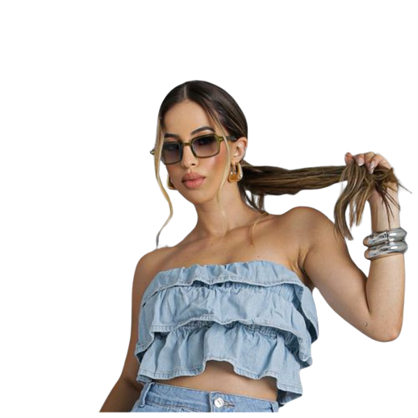 KIT 3 CROPED BABADO JEANS REF-2025 TAM P M G