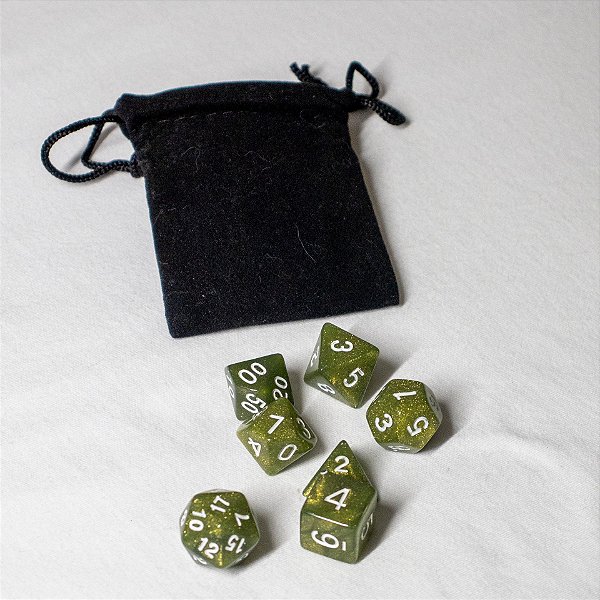 Conjunto de Dados Estrelados Verde com Letra Branca