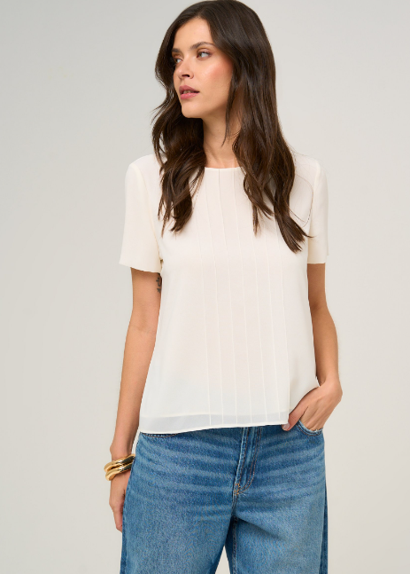BLUSA COM NERVURAS EM CREPE OFF WHITE
