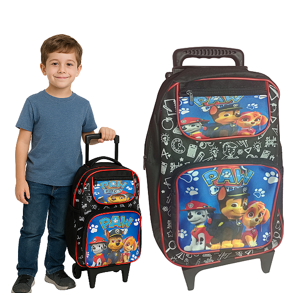 Mochila Infantil Escolar Menino de Rodinha Bolsa Masculina Patrulha Canina