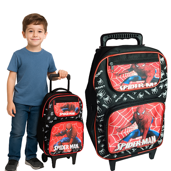 Mochila Infantil Escolar Menino de Rodinha Bolsa Masculina Homem Aranha