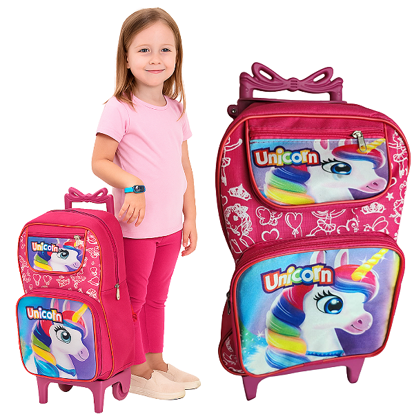 Mochila Infantil Escolar Menina de Rodinha Bolsa Feminina Unicórnio Pony