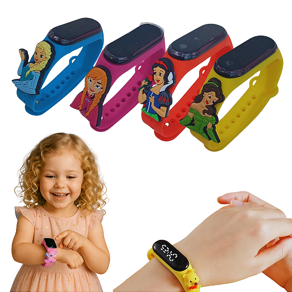 Relógio Infantil Menina Digital Para Crianças Prova de Água Feminino Princesas Disney