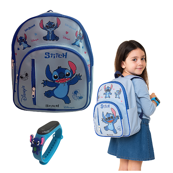 Mochila Feminina Menina Stitch Disney Com Relogio Stitch