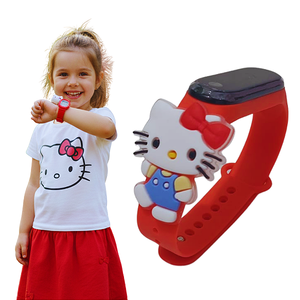 Hello Kitty no Pulso: Relógio LED Infantil com Data e Hora para Meninas Estilosas