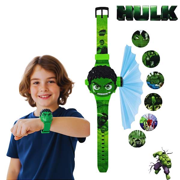 Relógio Projetor Hulk Infantil com 6 Imagens – Brinquedo Divertido e Ajustável
