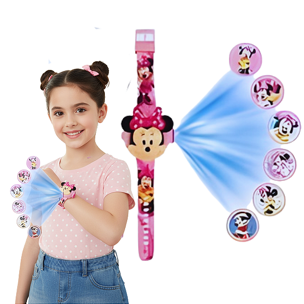 Relógio Projetor Minnie: Diversão no Pulso com 6 Imagens Menina Feminino