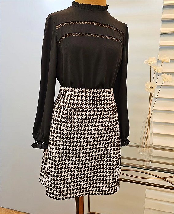 Saia curta xadrez pied de poule