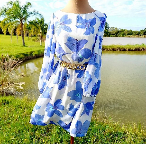 Vestido midi Flor azul anil