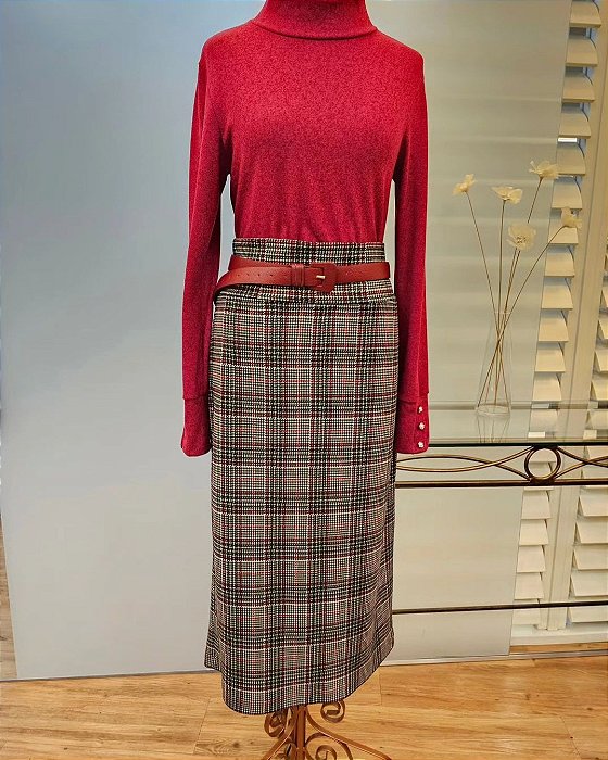 Saia midi xadrez jacquard