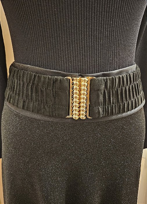 Cinto elástico suede fivela dourada preto