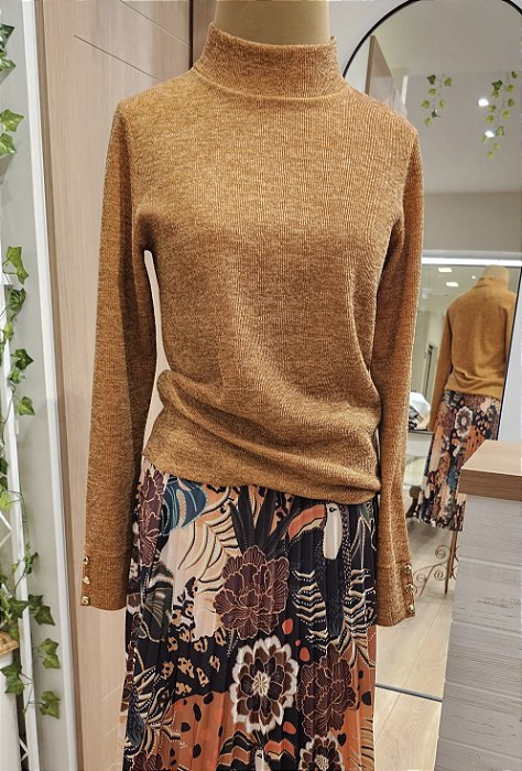 Blusa manga longa malha canelada cor abóbora 🧡