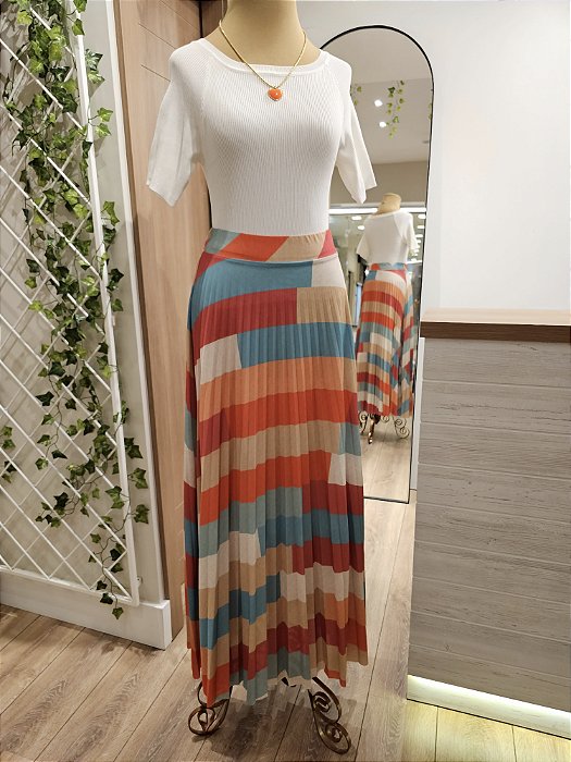 Saia longa plissada listrada