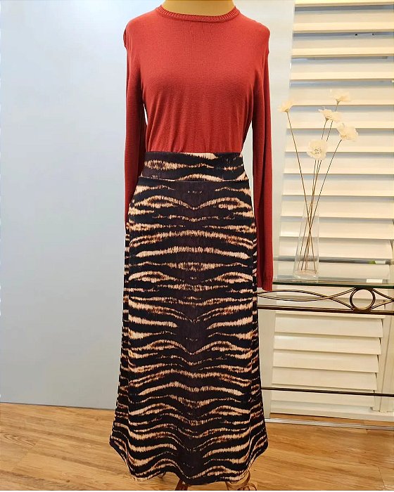 Saia midi animal print neoprene