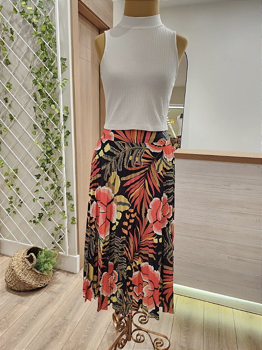 Saia midi plissada Cor de Flor 🌺