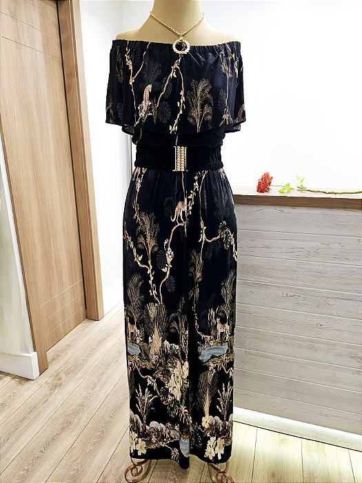 Vestido longo decote ombro a ombro