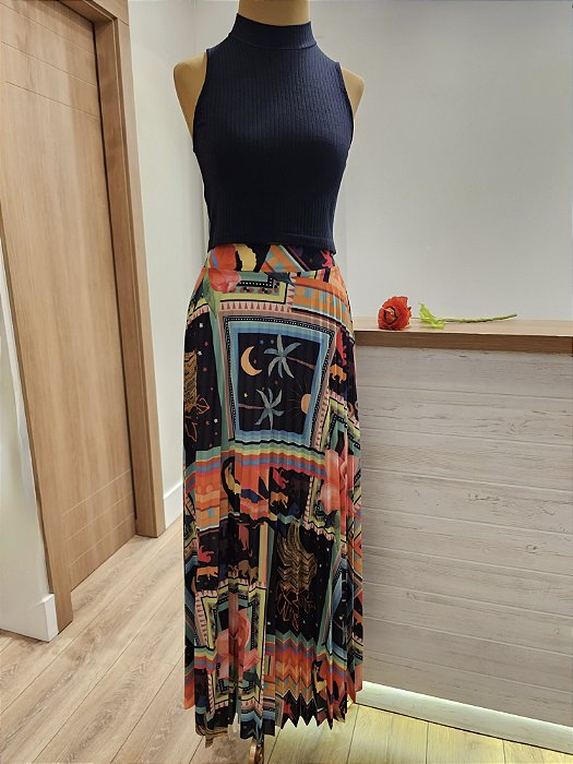 Saia longa plissada Sol e Lua