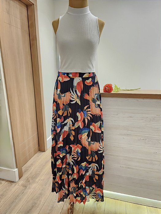 Saia longa plissada Pássaros