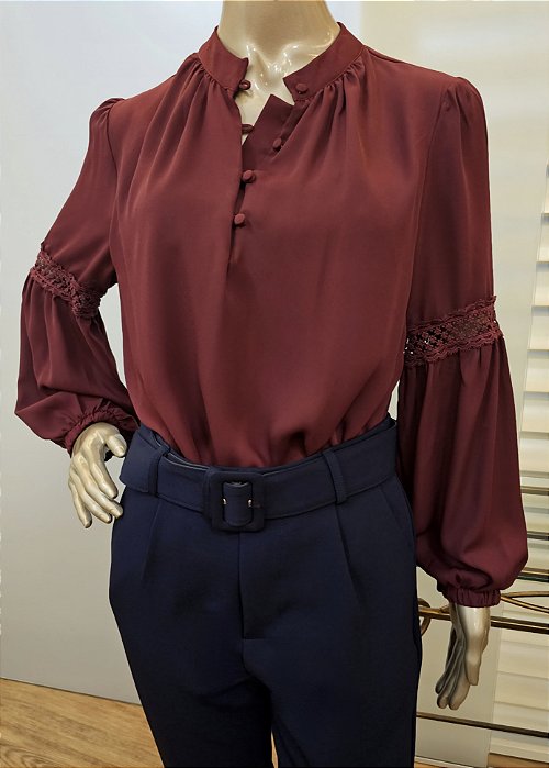 Blusa crepe manga longa marsala ♡