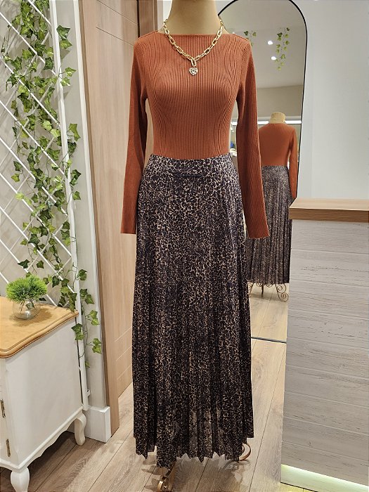 Saia longa plissada Leopardo