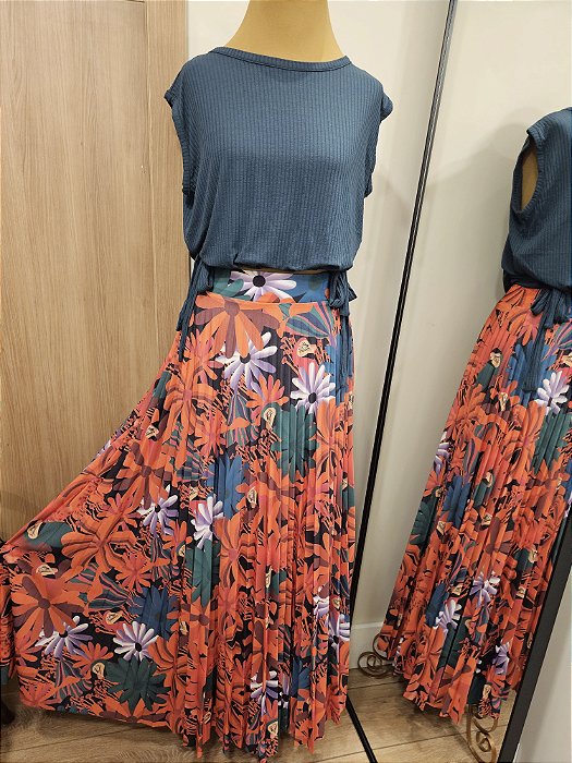 Saia longa plissada Orquestra das Araras