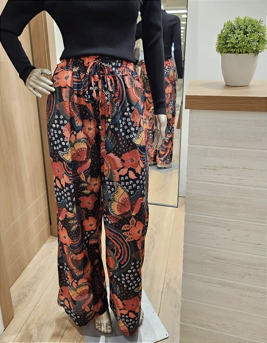Calça pantalona araras e flores ♡
