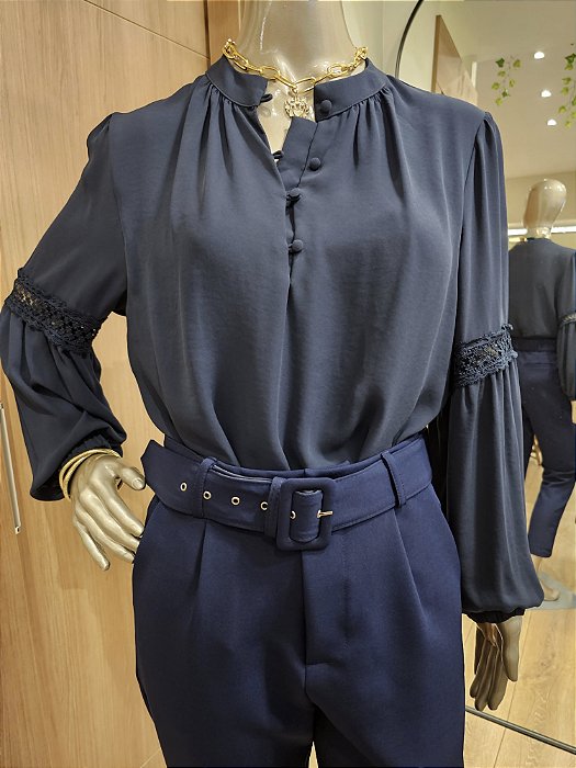 Blusa manga longa azul marinho ♡