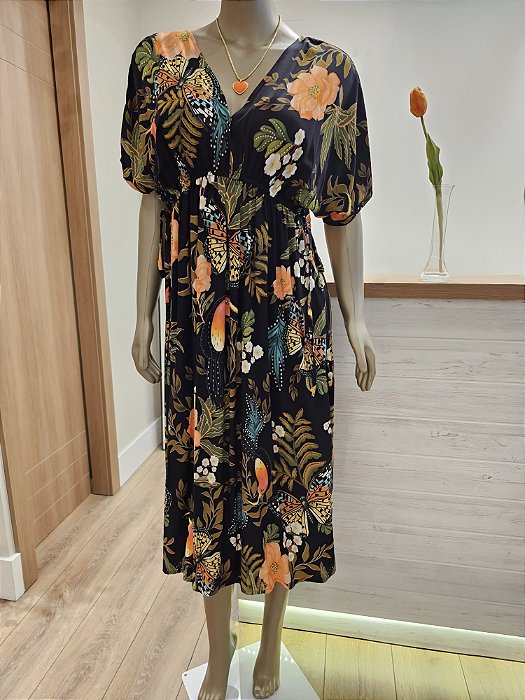 Vestido midi Beleza e Natureza preto